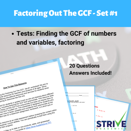 Factoring The GCF of Algebraic Expressions Set 1 Worksheet's featured image