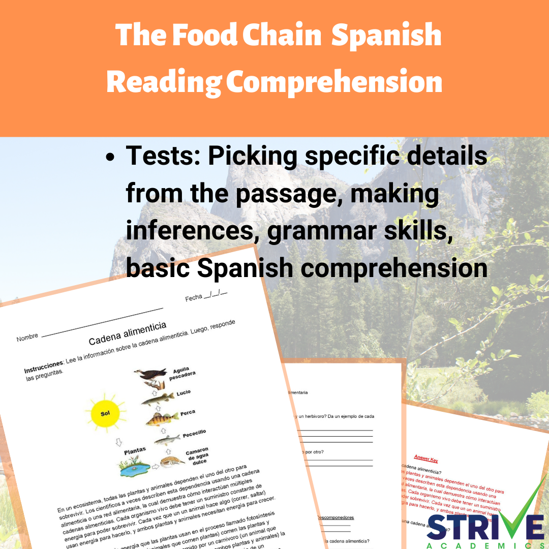 The Food Chain Spanish Reading Comprehension Worksheet's featured image