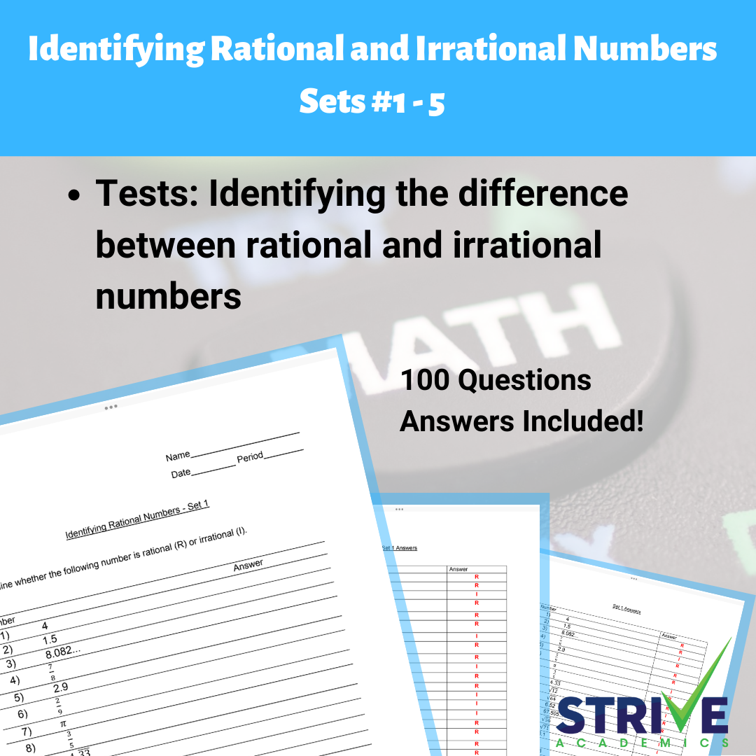 Identifying Rational And Irrational Numbers Sets 1 - 5 Worksheets ...