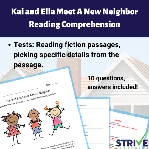 Kai and Ella Meet A New Neighbor Fiction Reading Comprehension Worksheet's featured image