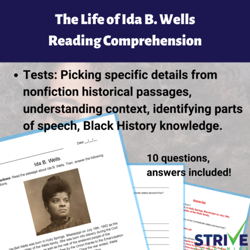 The Life of Ida B. Wells Reading Comprehension and History Worksheet's featured image