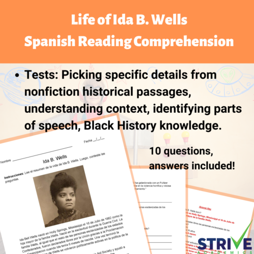 The Life of Ida B. Wells Spanish Reading Comprehension and History Worksheet's featured image