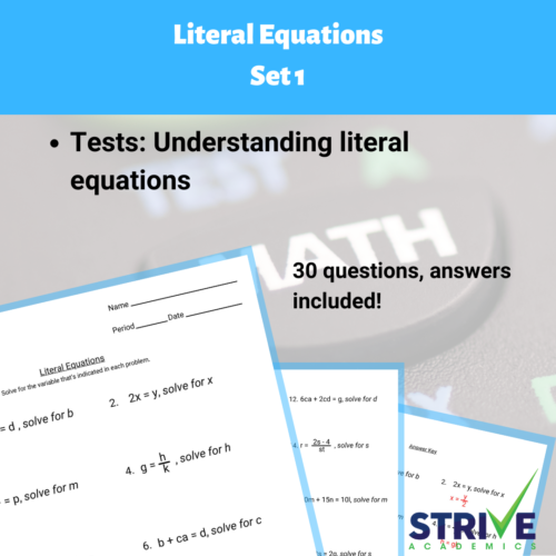 Literal Equations - Set 1, Practice for ACT and SAT