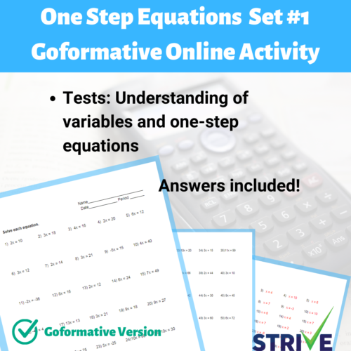 One Step Equations - Set 1 Goformative.com Digital Online Activity's featured image