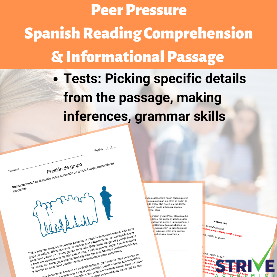 Peer Pressure Spanish Reading Comprehension Worksheet - Classful