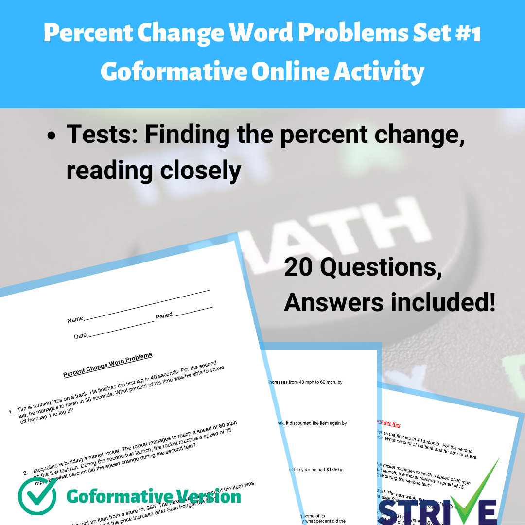 Percent Change Word Problems - Set 1 Goformative.com Online Activity's featured image