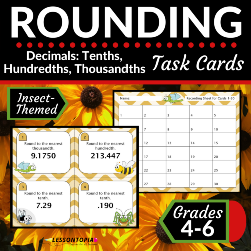 Rounding Decimals | Task Cards | Insect Theme's featured image
