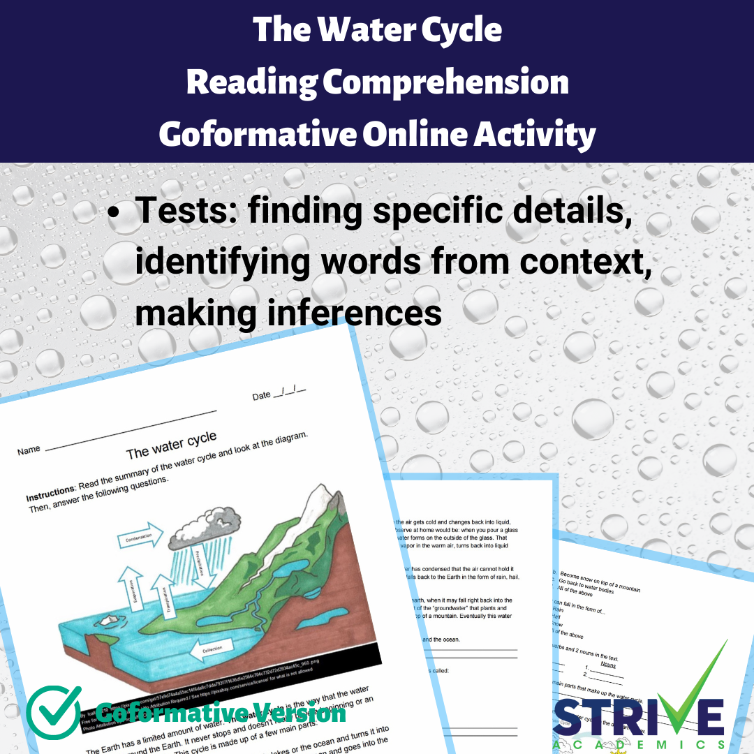 The Water Cycle Reading Comprehension Goformative.com Digital Activity Version