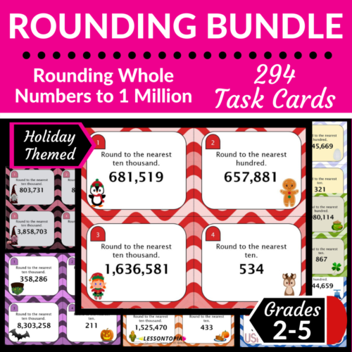 Rounding Whole Numbers | Task Cards | Holiday Bundle's featured image