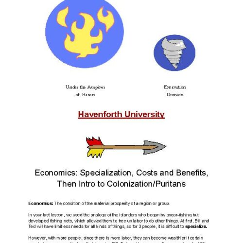 LP 2— Economics: Specialization, Costs and Benefits, Then Intro to Colonization/Puritans's featured image