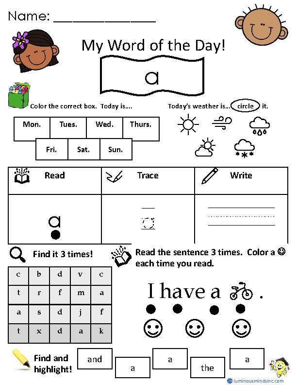 Sight word a worksheet classful