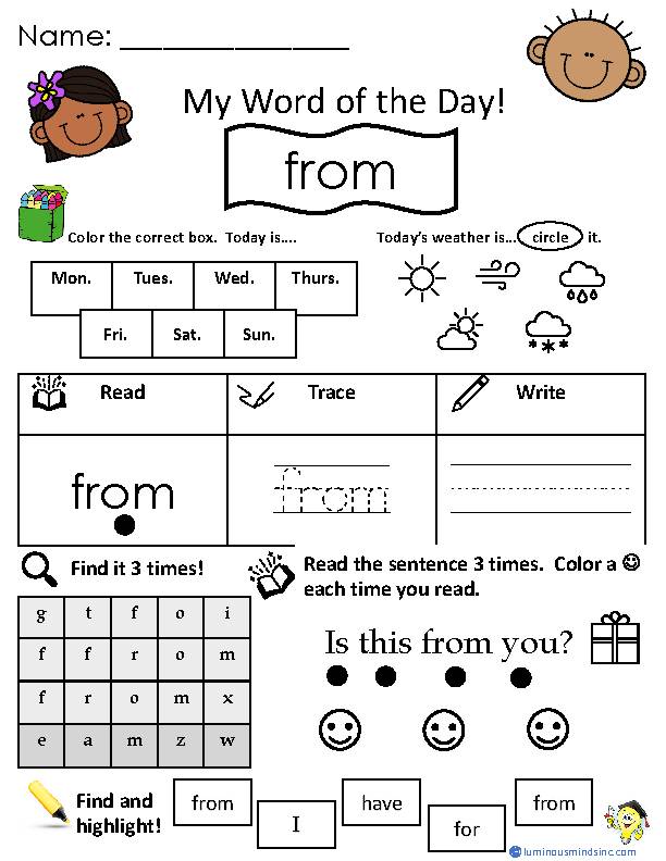 Sight Word From Worksheet Classful