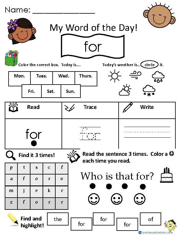 Sight Word For Worksheet - Classful