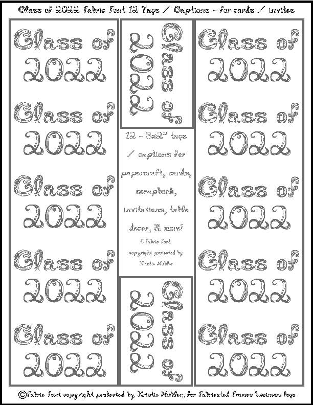 12 Class of 2022 Captions Tags Printable For Cards With Gray Color Fabric Font