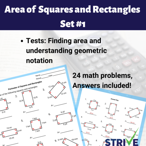 Area of Squares and Rectangles Worksheet - Set #1's featured image