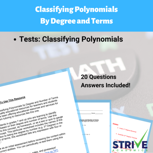 Classifying Polynomials By Degree and Number of Terms Algebra 1 and 2 Worksheet's featured image
