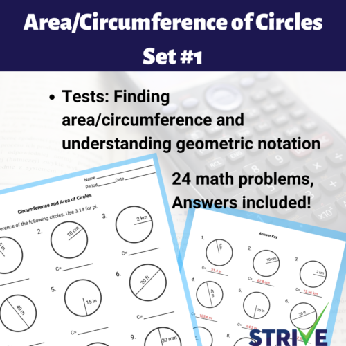 Area and Circumference of Circles Worksheet - Set #1's featured image