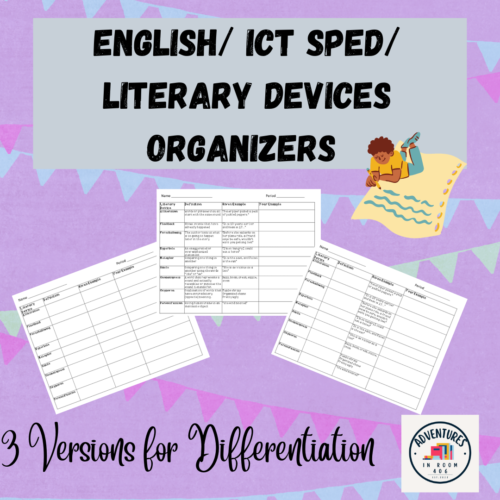 HS English|ICT SPED|Literary Devices Organizer (3 Versions for Differentiation)