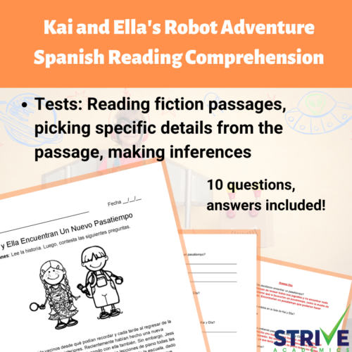 Kai and Ella's Robot Adventure Fiction Spanish Reading Comprehension Worksheet's featured image