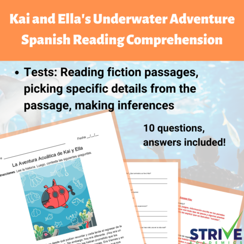 Kai and Ella's Underwater Adventure Spanish Fiction Reading Comp Worksheet's featured image