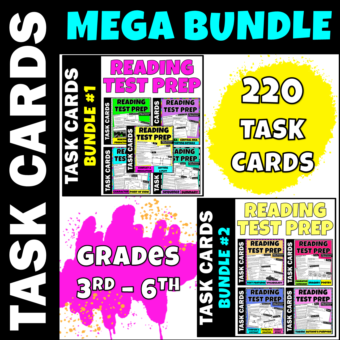 MEGA BUNDLE | Reading Comprehension Task Cards | Test Prep 3rd-6th