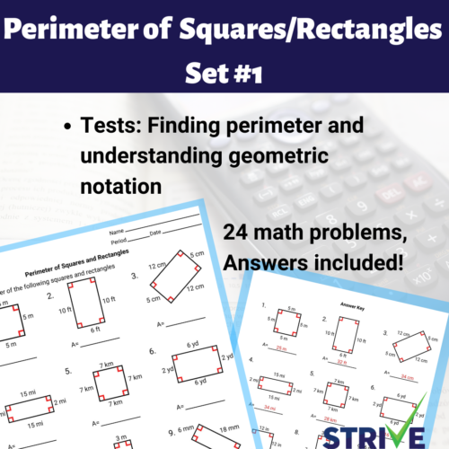 Perimeter of Squares and Rectangles Worksheet - Set #1's featured image