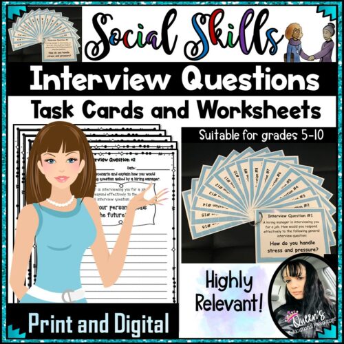 Interview Questions Task Cards and Worksheets (Print and Digital)