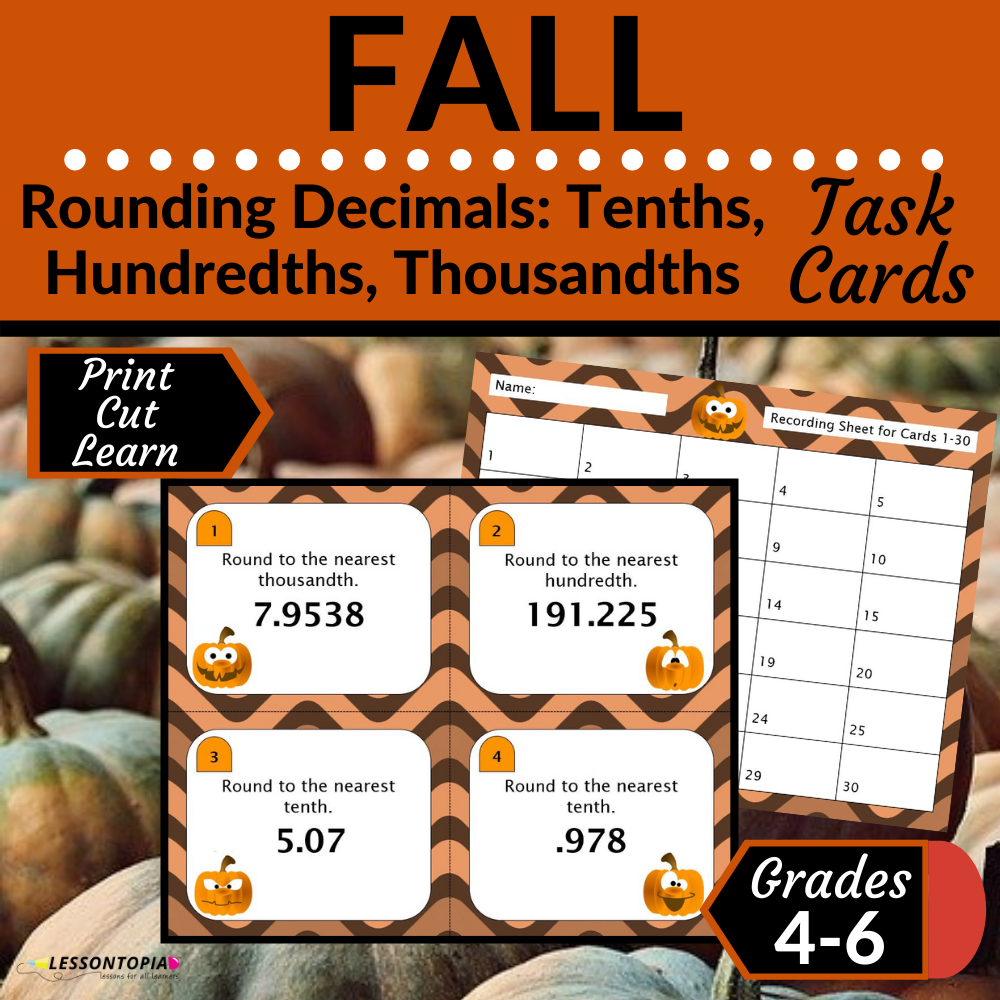 Rounding Decimals | Task Cards | Fall Theme