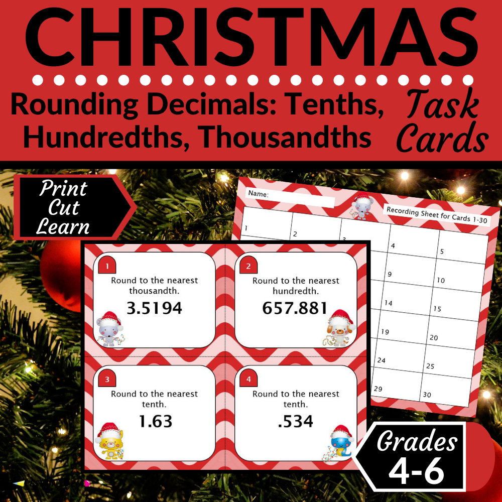 Rounding Decimals | Task Cards | Christmas