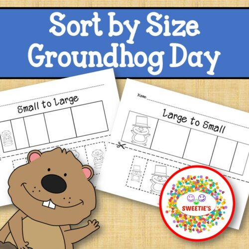 Sort by Size Activity Sheets - Color, Cut, and Paste - Groundhog Day