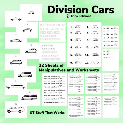 Division Cars Manipulatives and Printable Worksheets's featured image