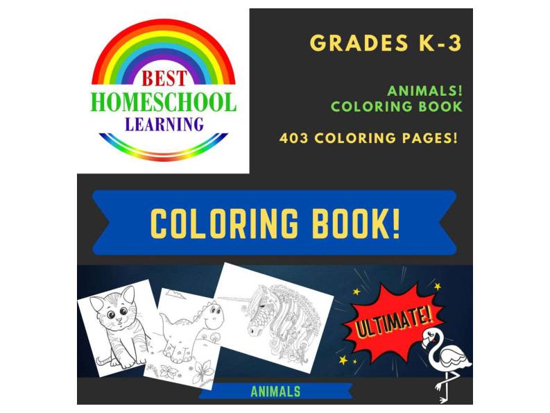 Animals - Full Page Printable Coloring Book - 403 Pages K-3