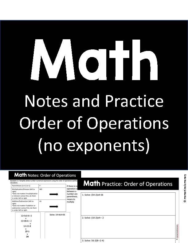 Notes and Practice-Order of Operations with Answer Key