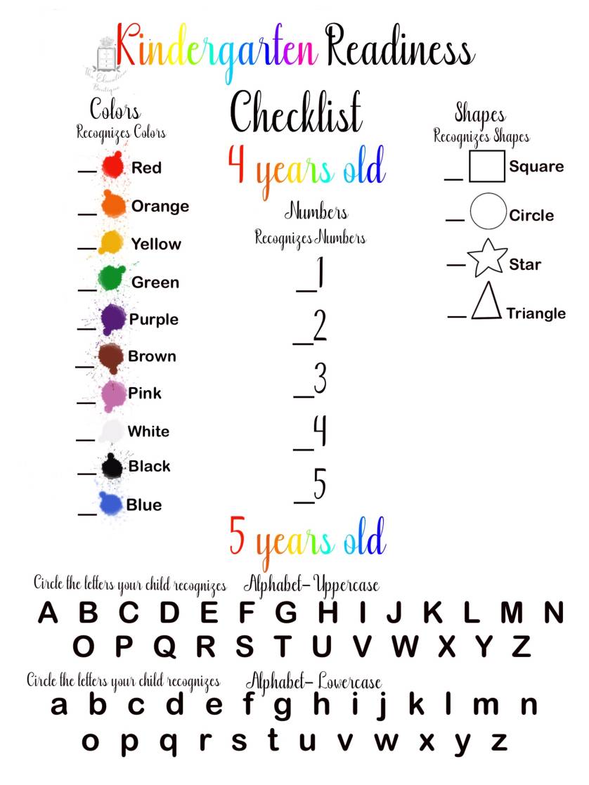 Kindergarten Readiness Checklist - Classful