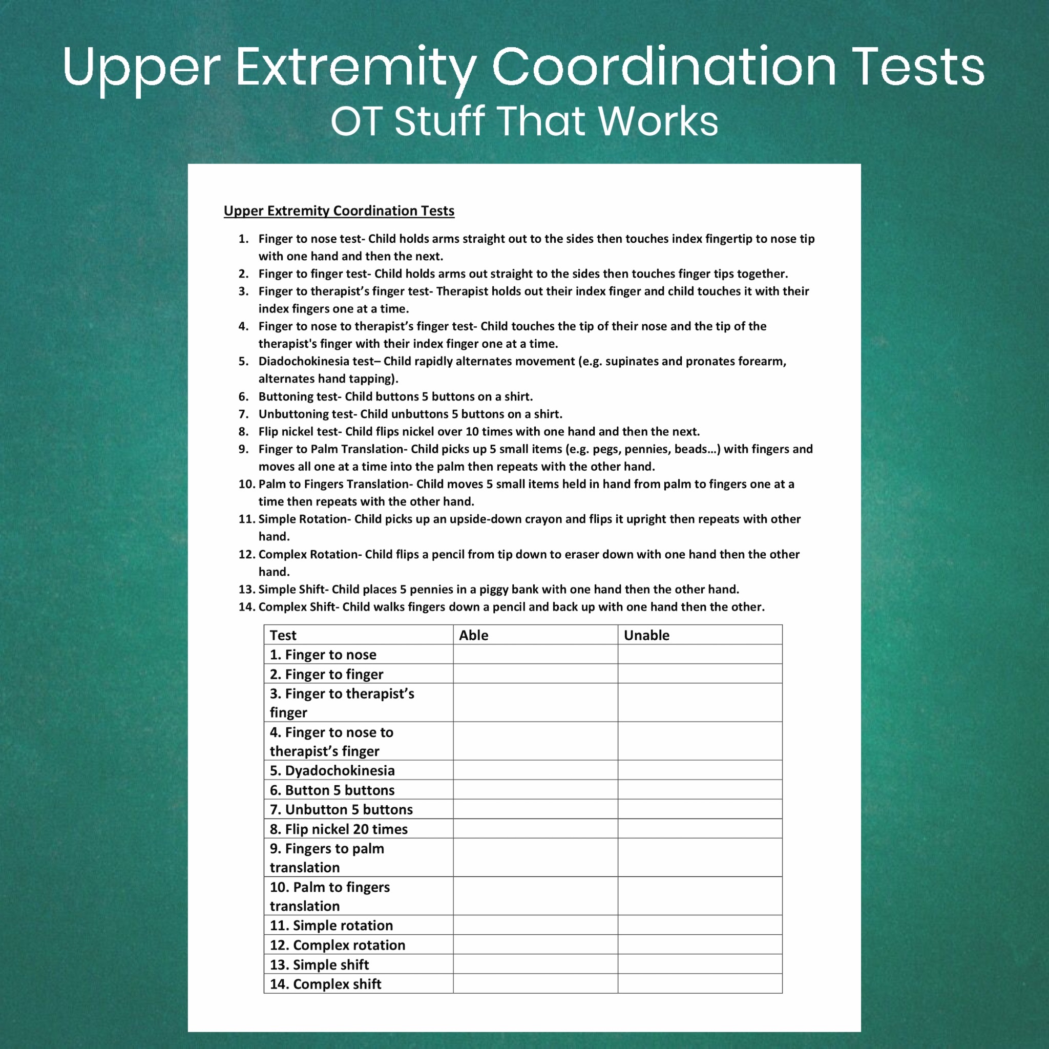 Uppper Extremity Coordination Tests