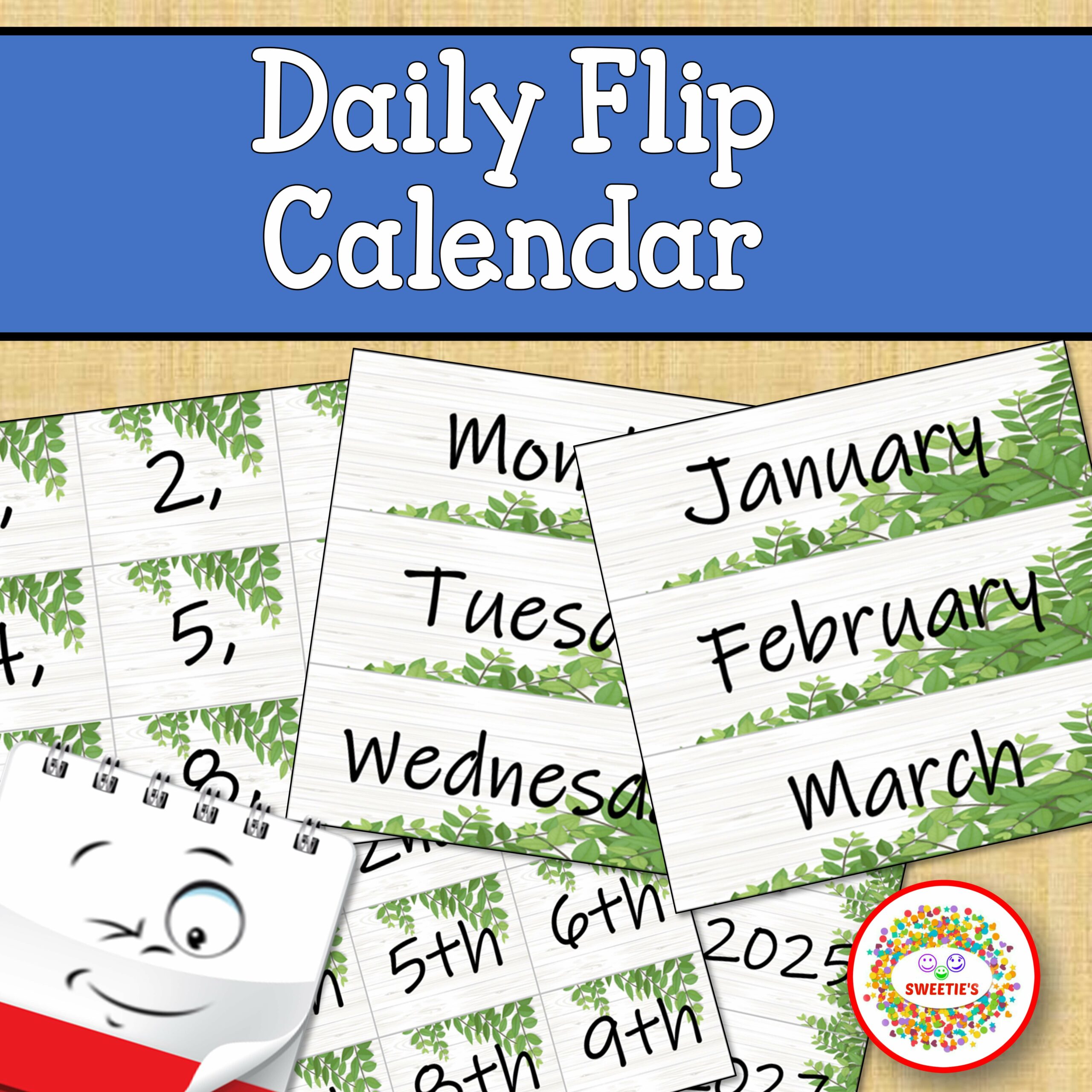 Daily Flip Calendar Cards 2022 to 2051 Farmhouse Theme