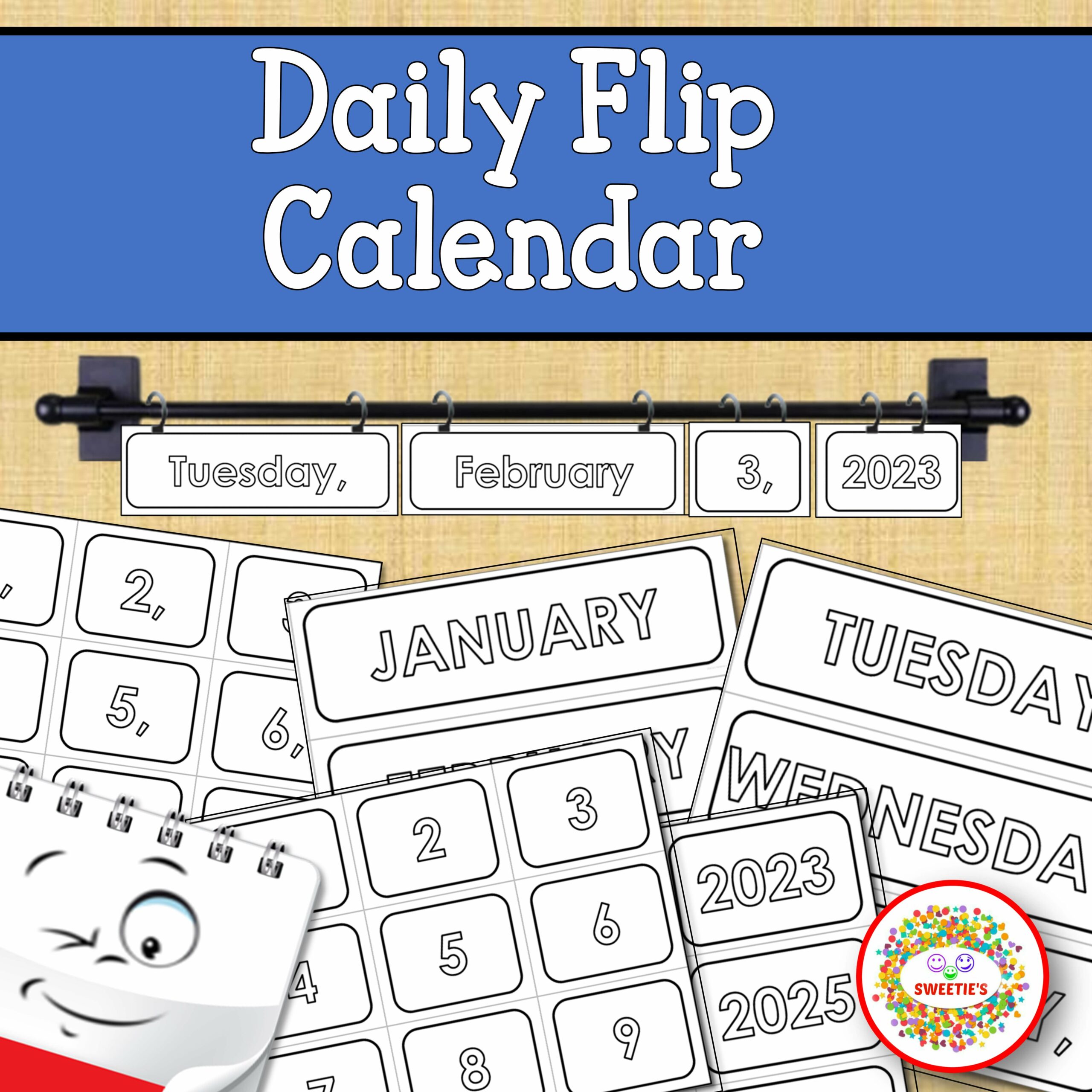 Daily Flip Calendar Cards 2022 to 2051 Plain Black Theme