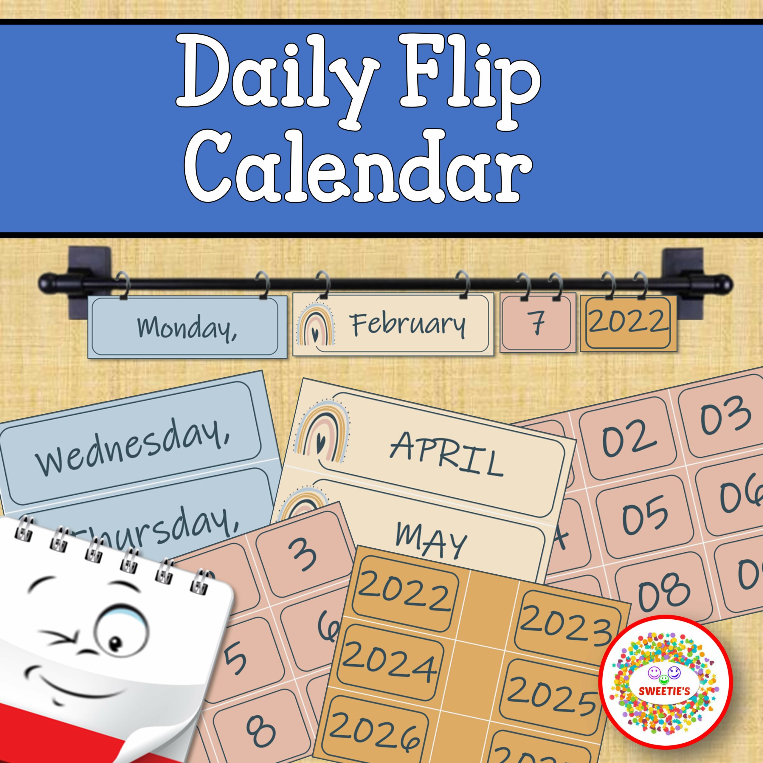 Daily Flip Calendar Cards 2022 to 2051 BOHO Rainbow