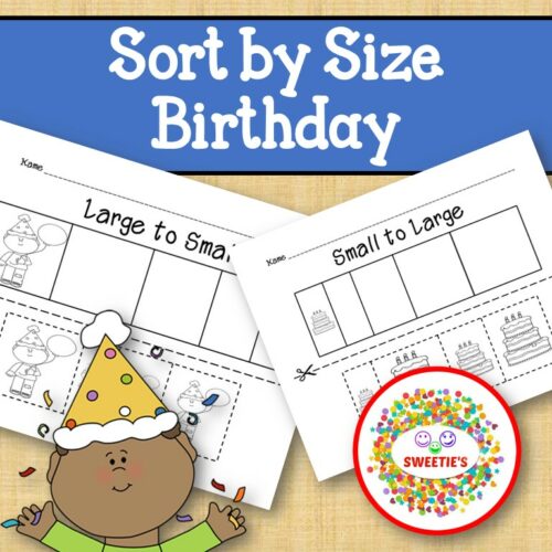 Sort by Size Activity Sheets - Color, Cut, and Paste - Birthday's featured image