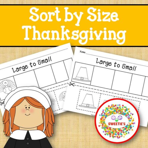 Sort by Size Activity Sheets - Color, Cut, and Paste - Thanksgiving's featured image