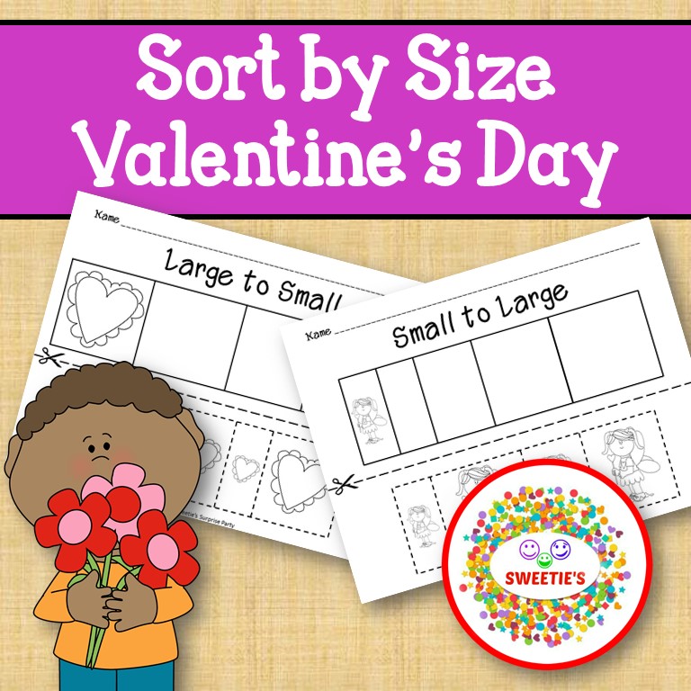 Sort by Size Activity Sheets - Color, Cut, and Paste - Valentine