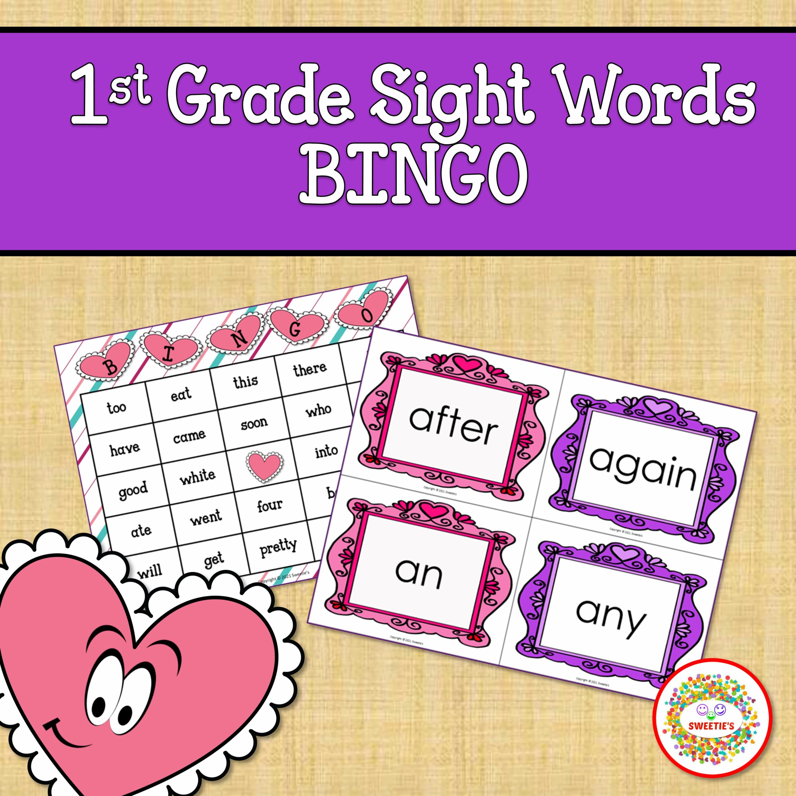 1st Grade Sight Words Bingo Valentine