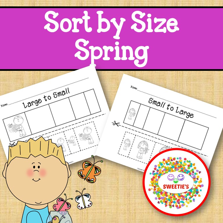 Sort by Size Activity Sheets - Color, Cut, and Paste - Spring