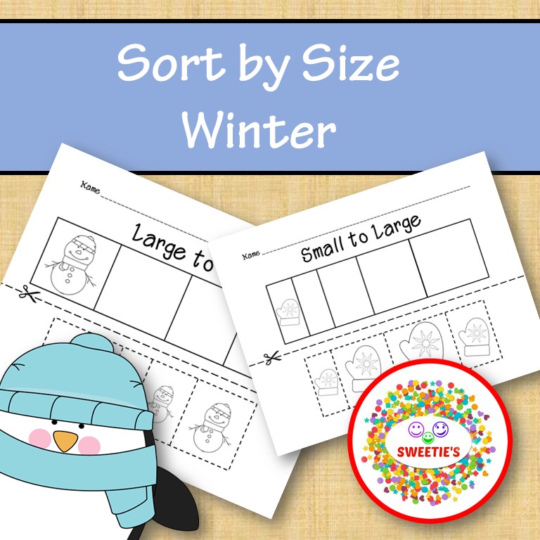 Sort by Size Activity Sheets - Color, Cut, and Paste - Winter - Classful
