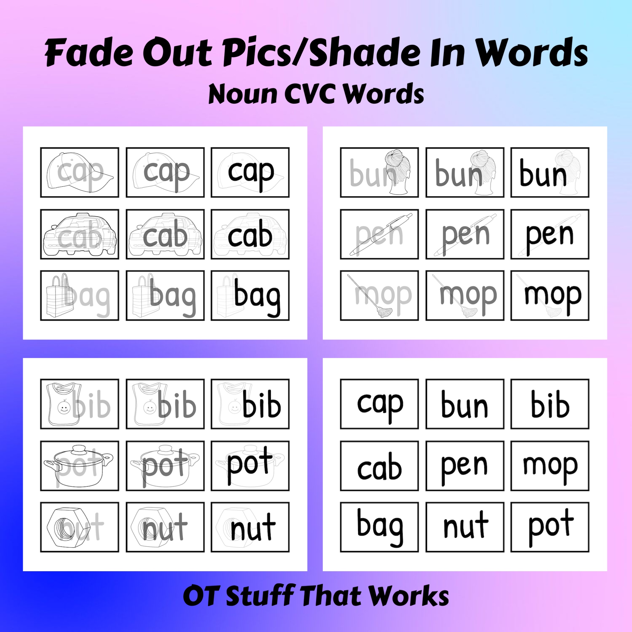Fade Out Pics/Shade in Words- CVC Noun Flashcards 1