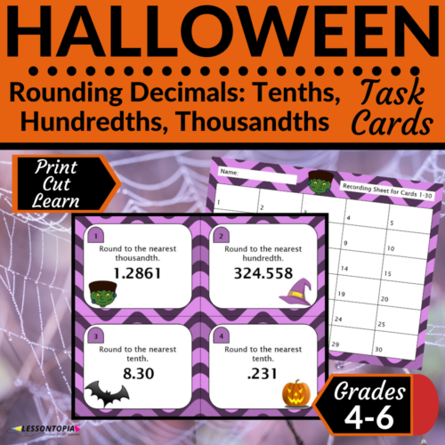 Rounding Decimals | Task Cards | Halloween Theme's featured image