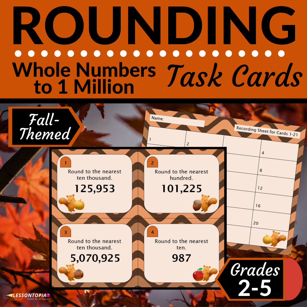 Rounding Whole Numbers | Task Cards | Fall's featured image