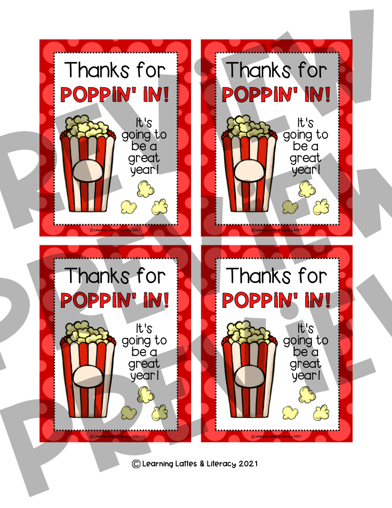 Back to School Gift Tags Popcorn Gift Tags Back to School Night Welcome ...