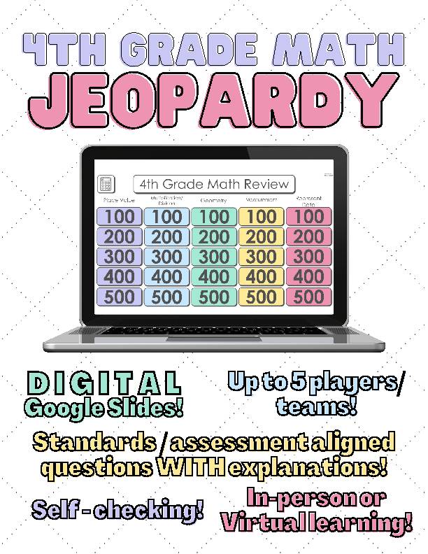 DIGITAL DISTANCE LEARNING 4th Grade Math Review Game - Jeopardy Style!