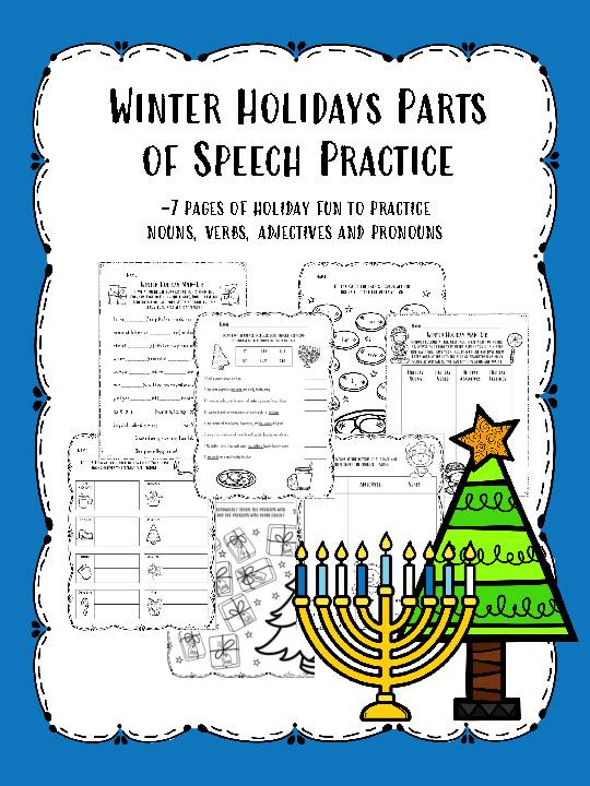 Winter Holidays Parts of Speech Practice - Christmas and Hanukkah